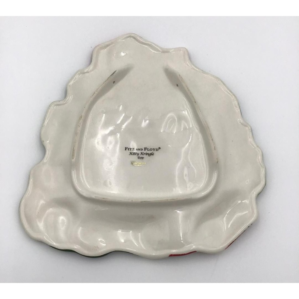 Vintage Fitz and Floyd Ceramic Christmas Plate Set Santa Claus & Holiday Kitten - Picture 14 of 14